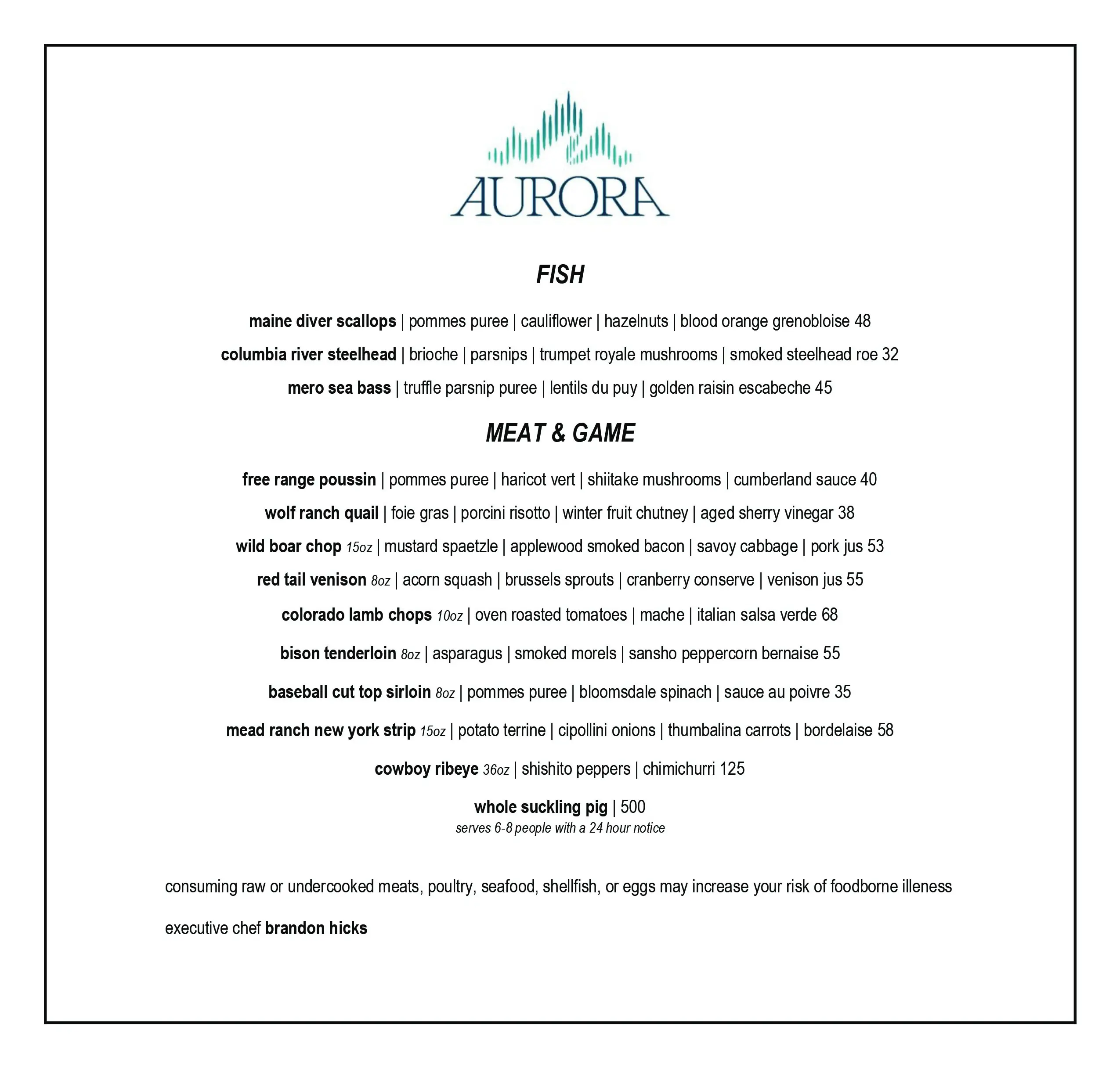 Winter Season Sample Menu